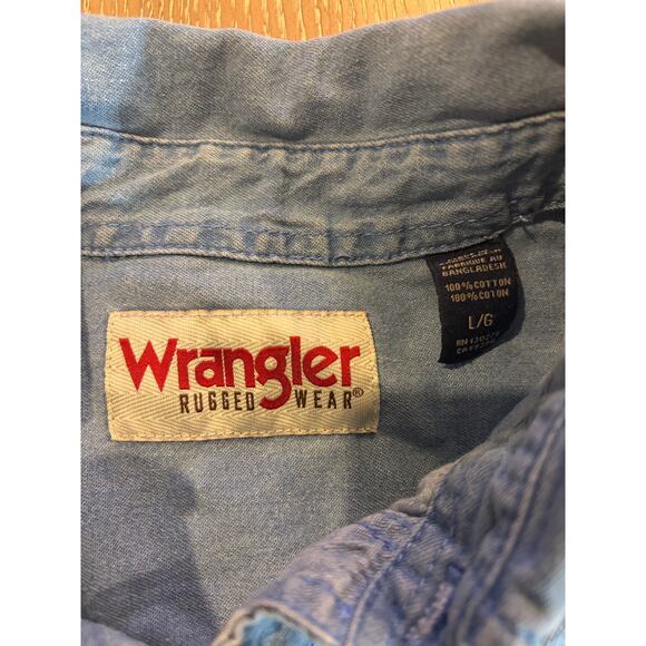 Wrangler Men's Casual Button-Down Shirt Light Blue Large Cotton Rugged Wear - Picture 5 of 6
